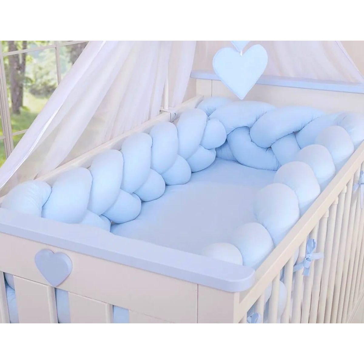 GENERICO - Protector de cuna trenzado 3 metros tercipelo Celeste