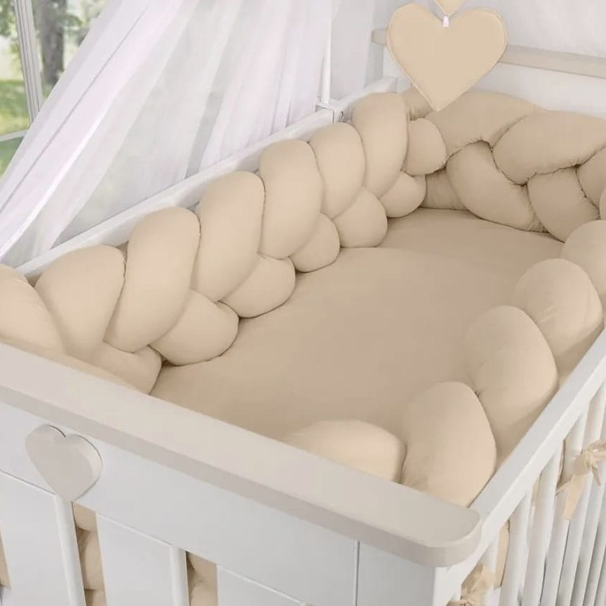 GENERICO - Protector de cuna trenzado 3 metros tercipelo Beige