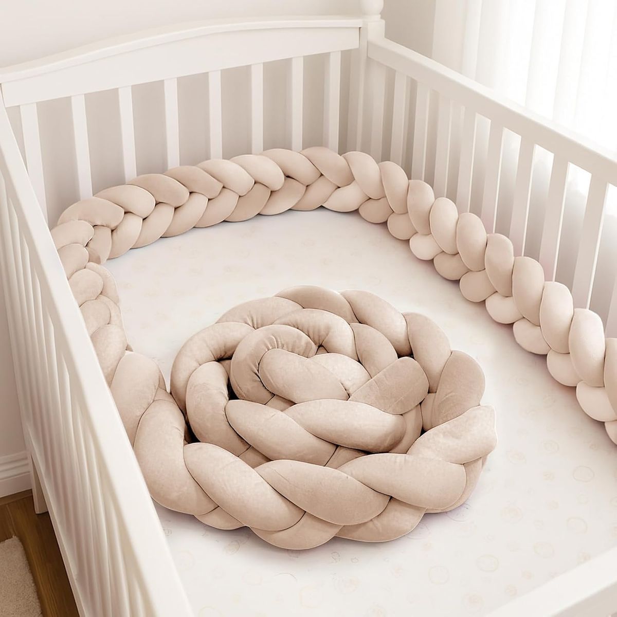 GENERICO - Protector de cuna trenzado 3 metros tercipelo Beige