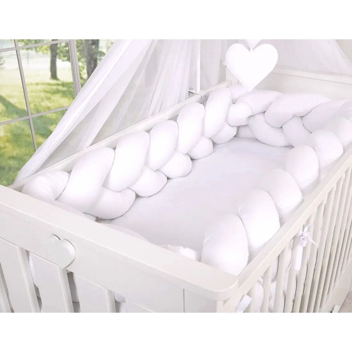 Protector de cuna trenzado 2 metros tercipelo Blanco, marca GENERICO - Foto Principal
