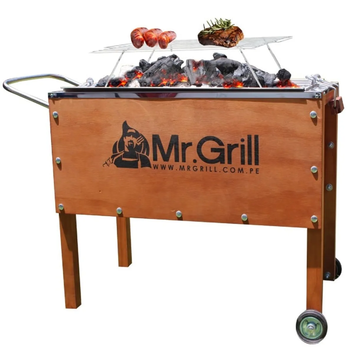 MR GRILL - Caja China Mediana Premium Nogal Mixta  con Parrillas de Varillas