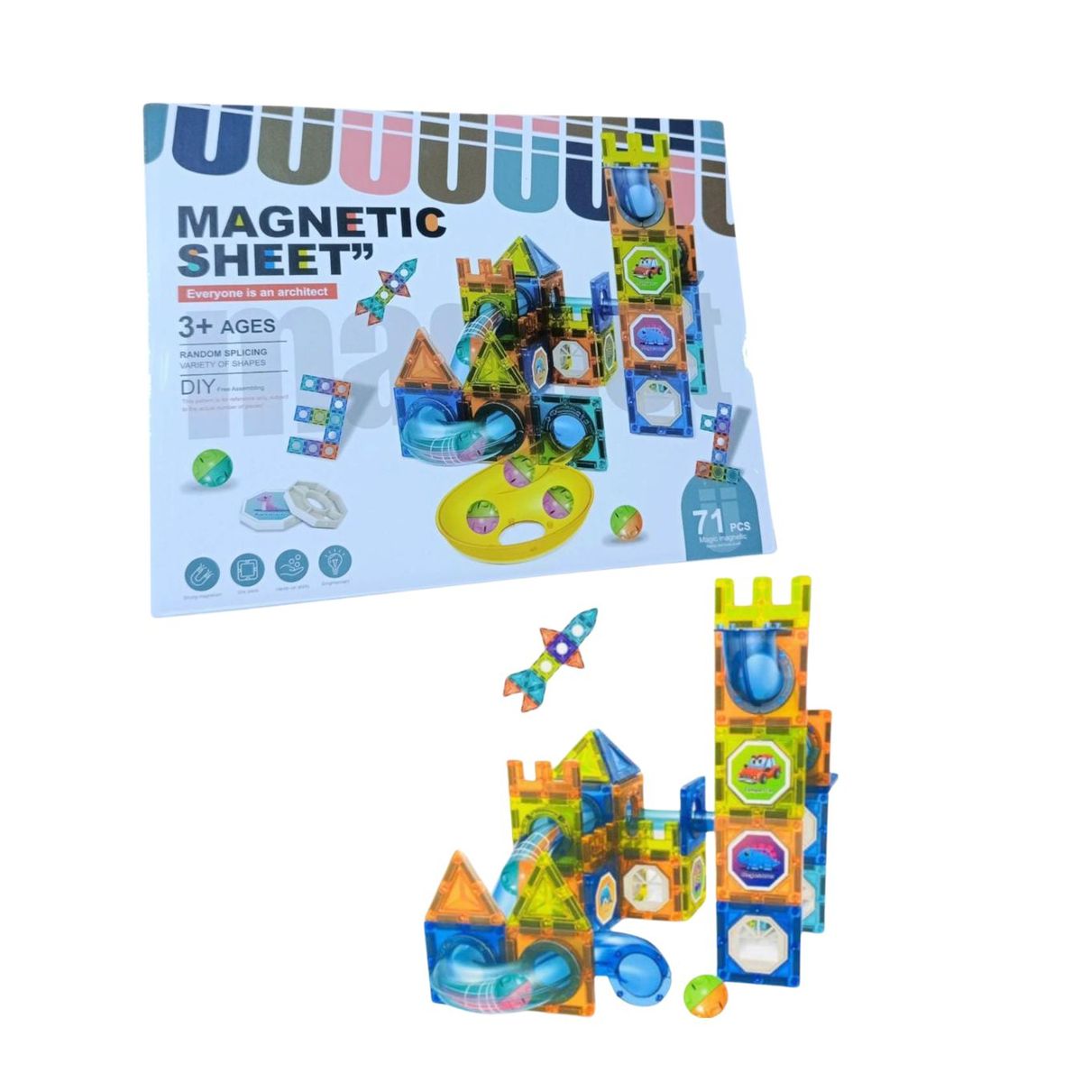 GENERICO - Pista de Canicas Bloques Magnéticos 3D de Construcción 71Pcs