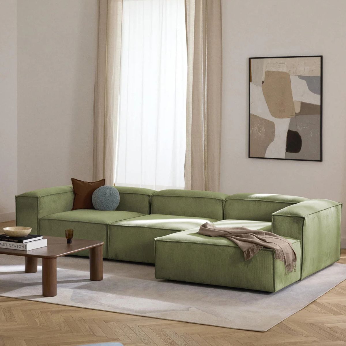 GENERICO - Sofá Esquinero Derecho Monarch Pana - Verde Olivo