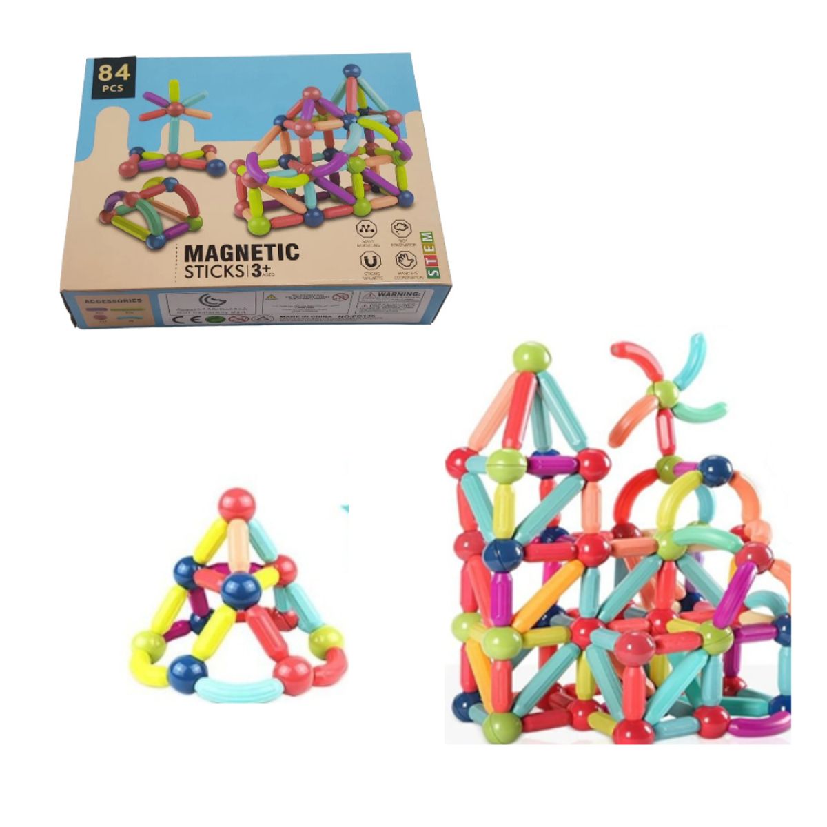 GENERICO - Magnetic Sticks  Set de Construcción Magnética 84 Piezas