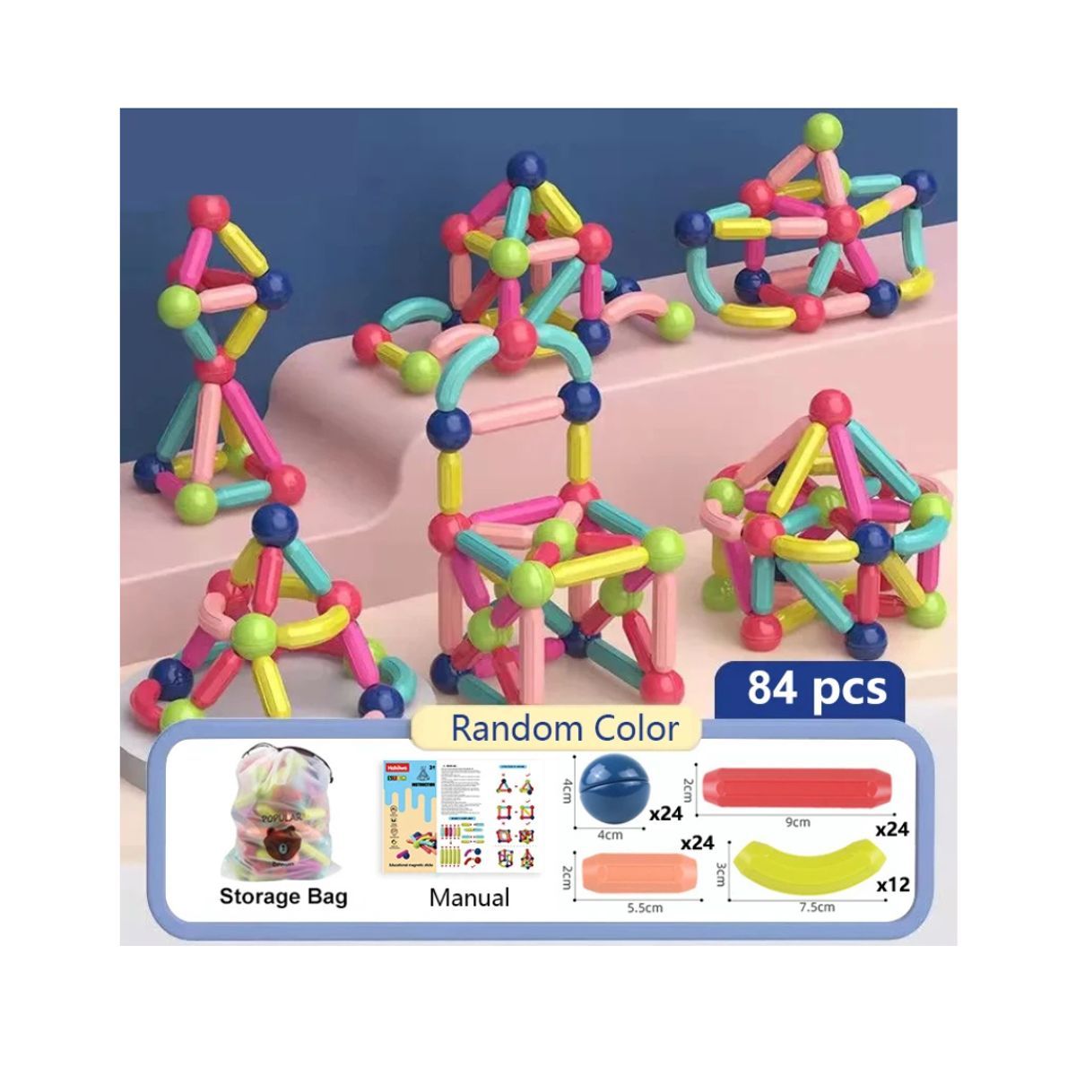 GENERICO - Magnetic Sticks  Set de Construcción Magnética 84 Piezas