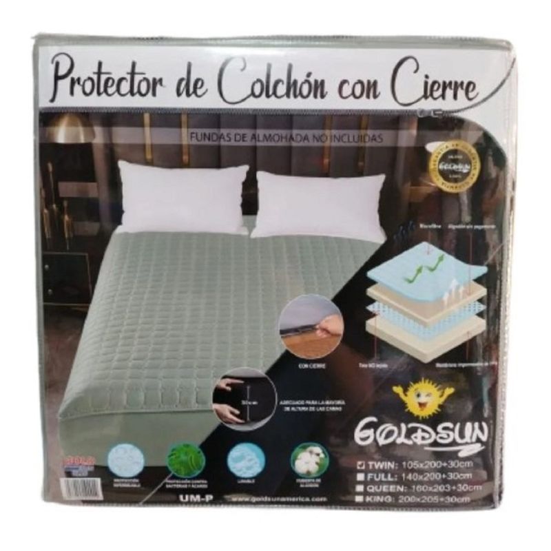 GENERICO - PROTECTOR COLCHÓN 2 PLAZAS ALGODÓN PIMA IMPERMEABLE CON CIERRE