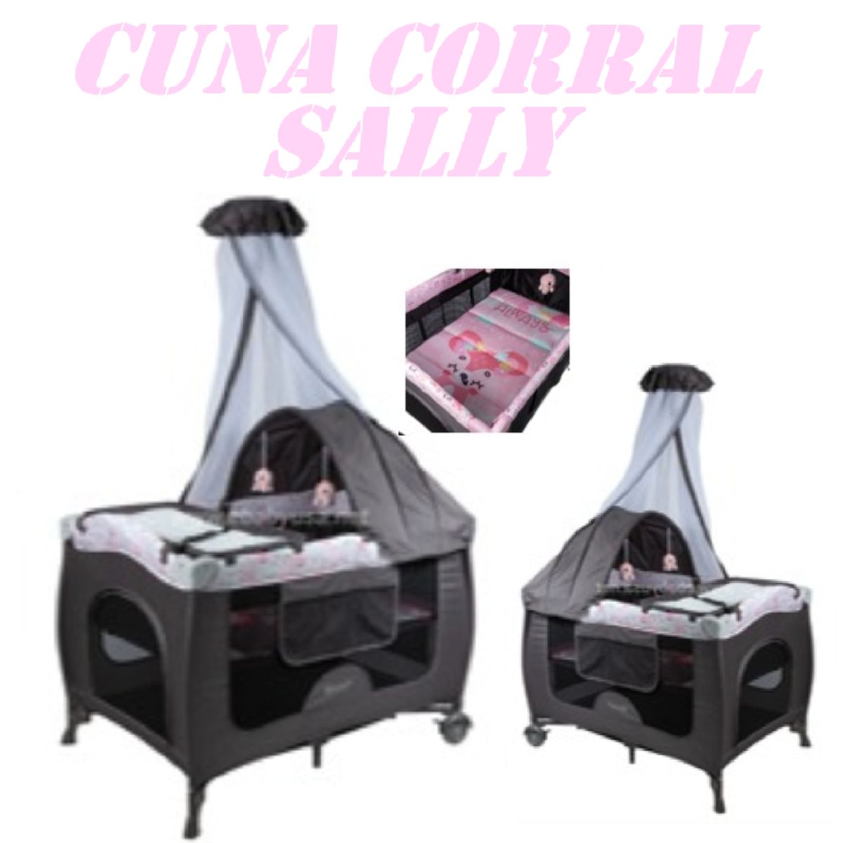 EBABY - Nueva Cuna Corral Sally Con Cambiador 716-4 -Rosa