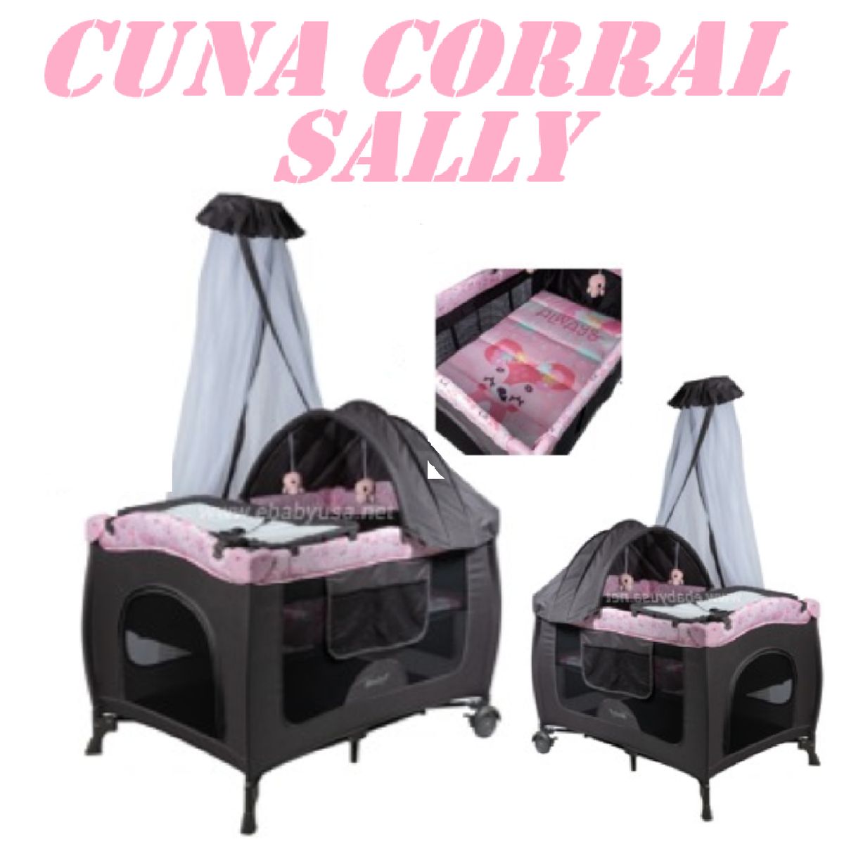EBABY - Nueva Cuna Corral Sally Con Cambiador 716-4 -Rosado