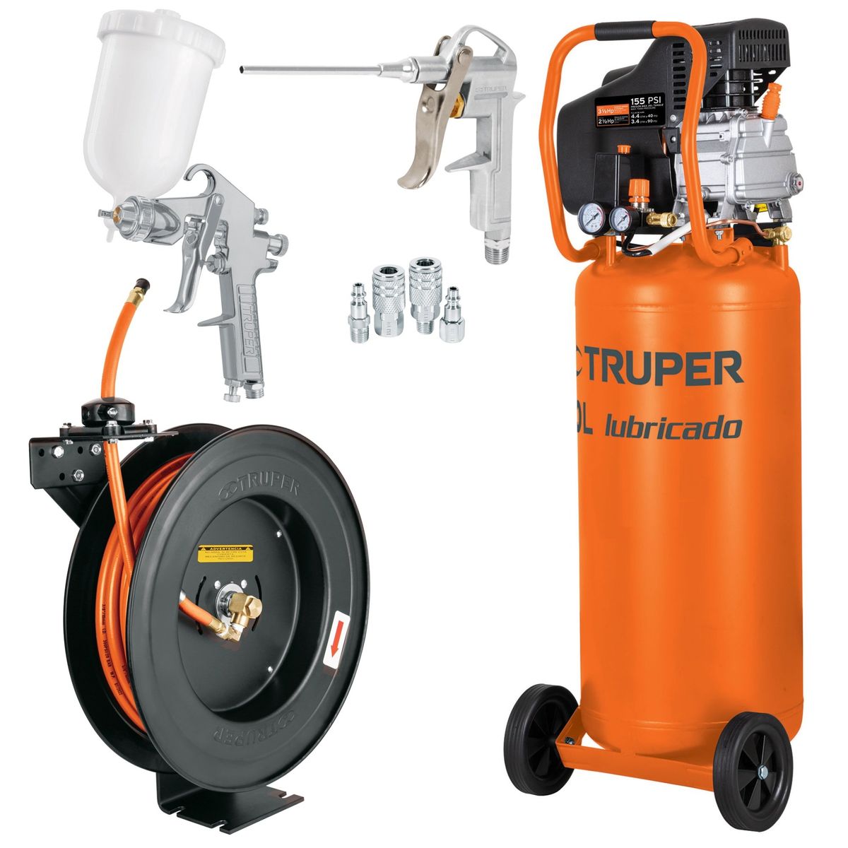 TRUPER - Compresor de aire 80Lt 3-12HP manguera de aire pistola fino acabado