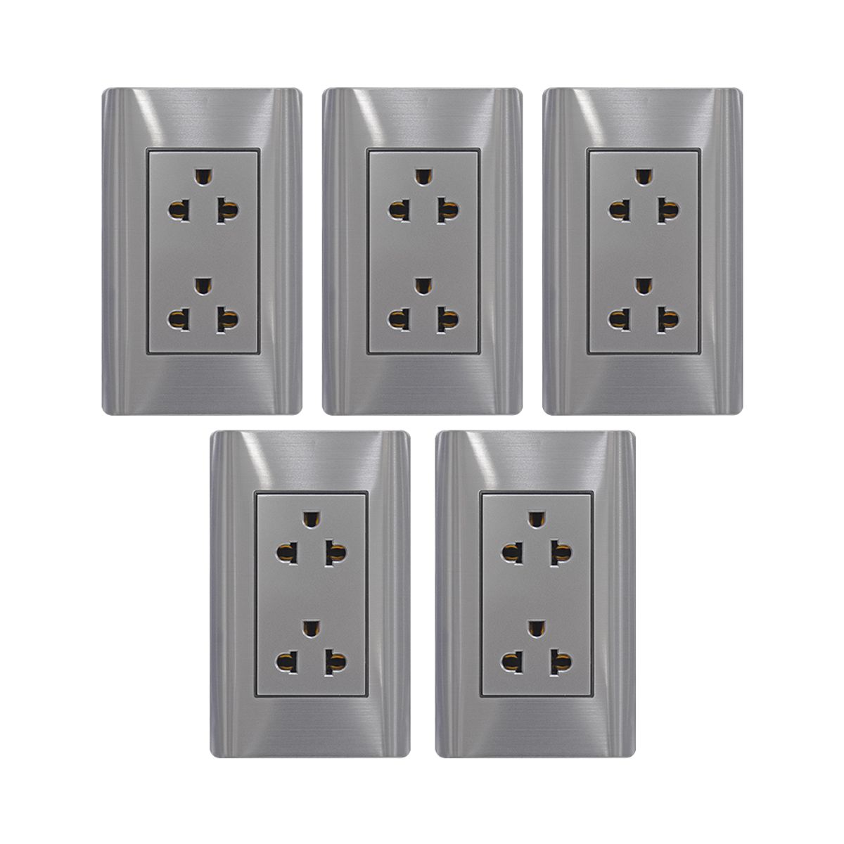 KLISMAN - Tomacorriente doble PC plateado Pack x 5 Klisman