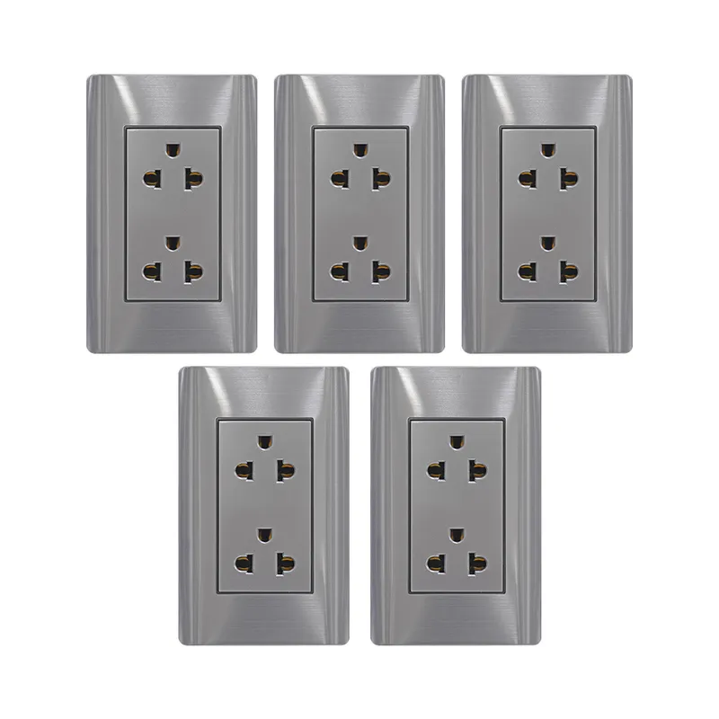 KLISMAN - Tomacorriente doble PC plateado Pack x 5 Klisman