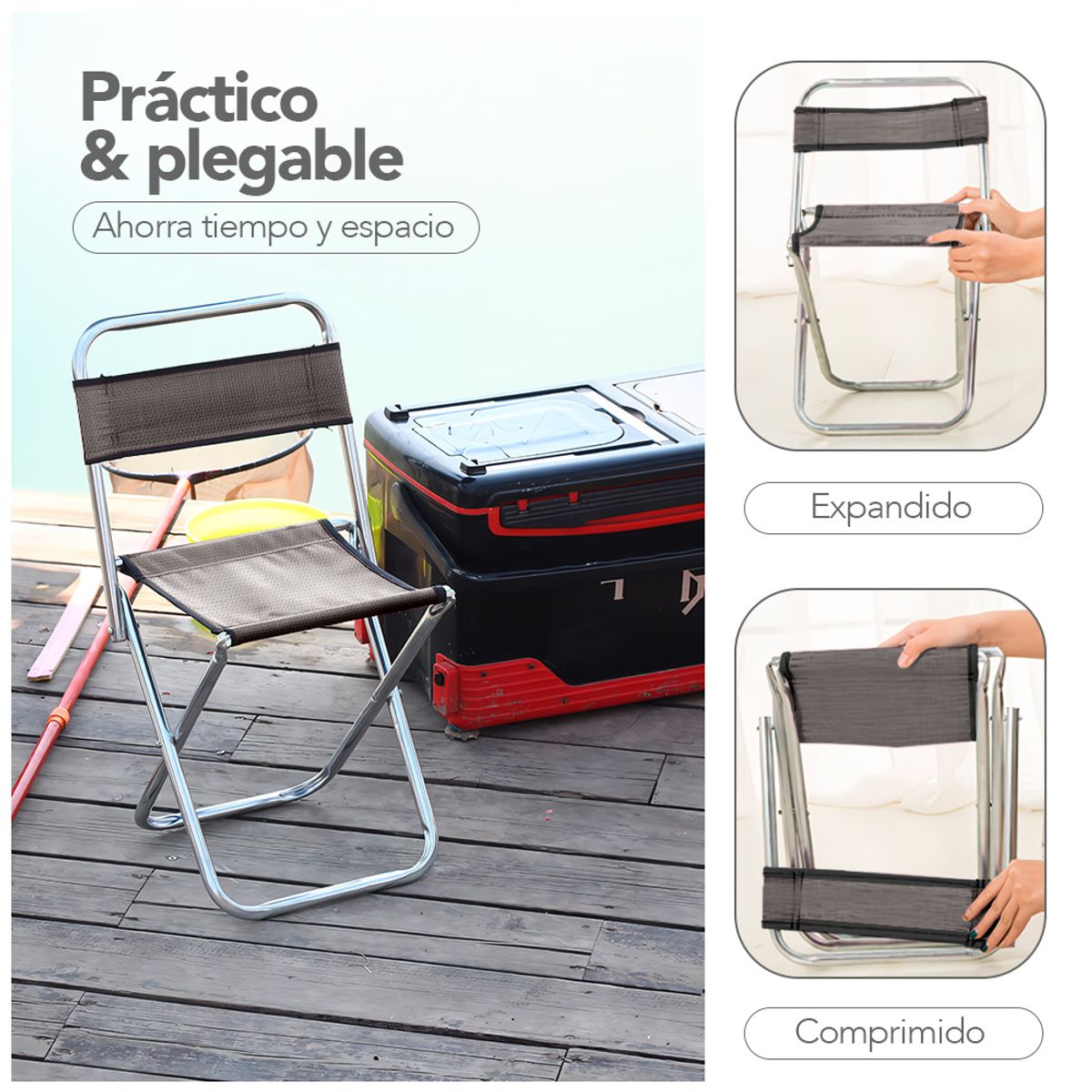 KELLER - Pack X2 Silla Plegable para Playa Camping 2 en 1 GR JD3