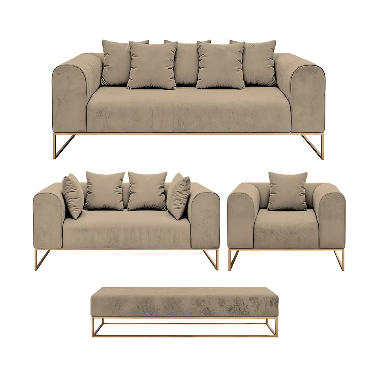 BARAKA HOME - Juego de sala 3 2 1 Luxury Dolneni + Banqueta - Beige claro