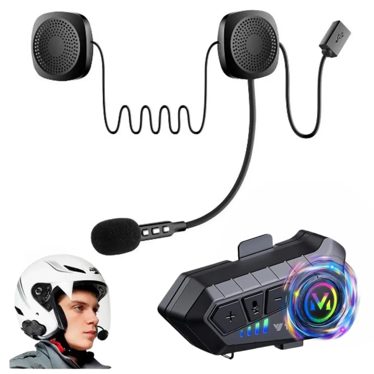 SEISA - Audífonos Bluetooth Para Casco Moto Con Micrófono Auricular Casco