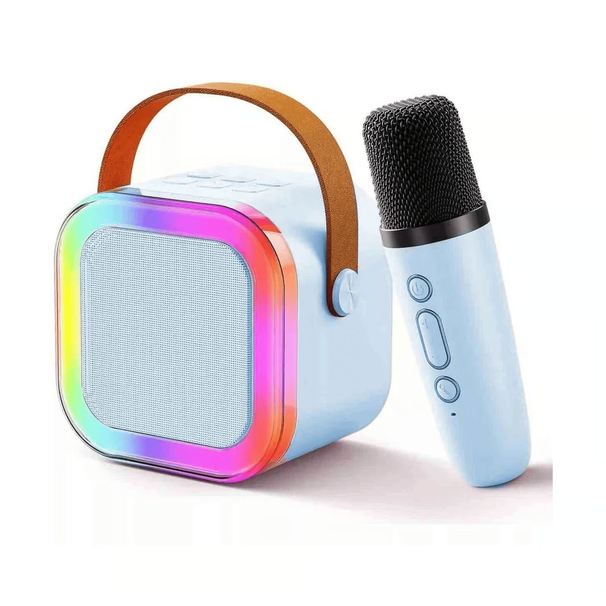 GENERICO - PARLANTE BLUETOOTH CON LUCES RGB Y MICROFONO INALAMBRICO CELESTE