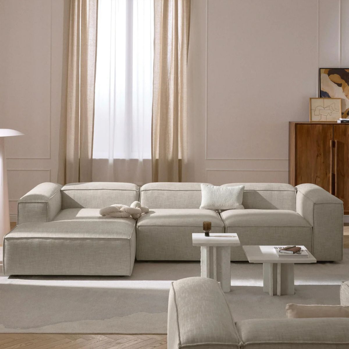 GENERICO - Sofá Esquinero Izquierdo Monarch Lino - Gris