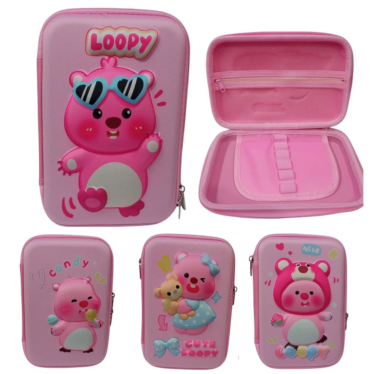 GENERICO - Cartuchera ositos 3D con compartimientos Rosado