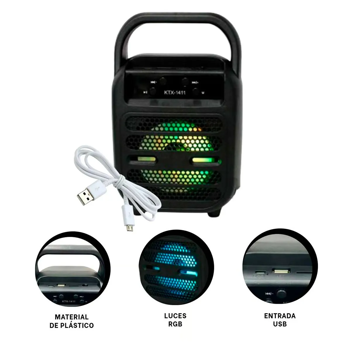 GENERICO - PARLANTE BLUETOOTH NEGRO CON LUCES RGB