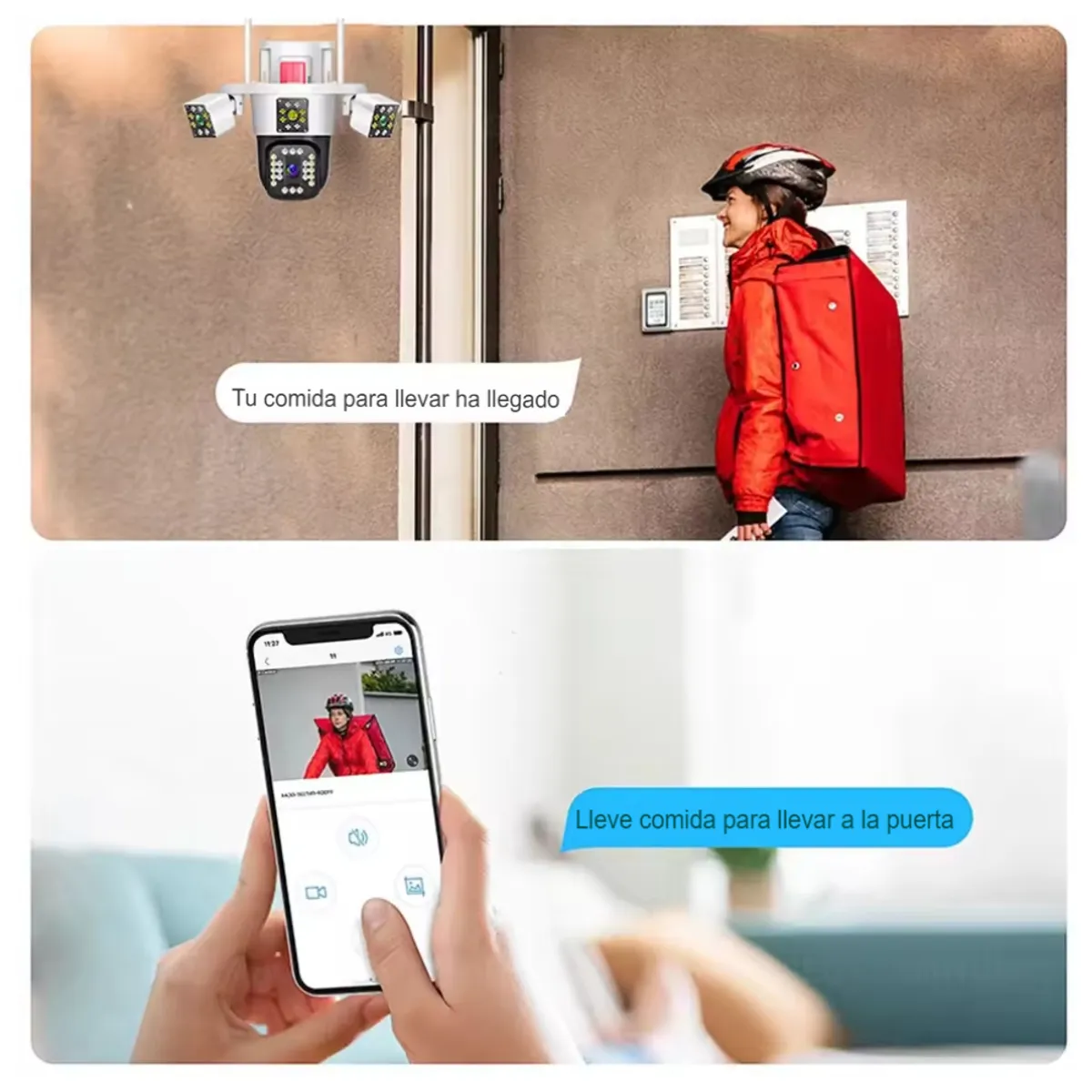 SEISA - Camara Seguridad Vigilancia Ip Wifi PTZ Triple Lente 360 Exterior Sirenas Alarma