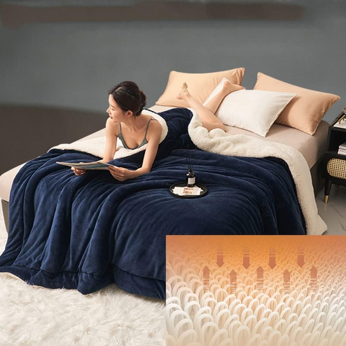 GENERICO - EDREDÓN 3 PIEZAS  ÁNGEL CON CARNERO 2 plz AZUL MARINO