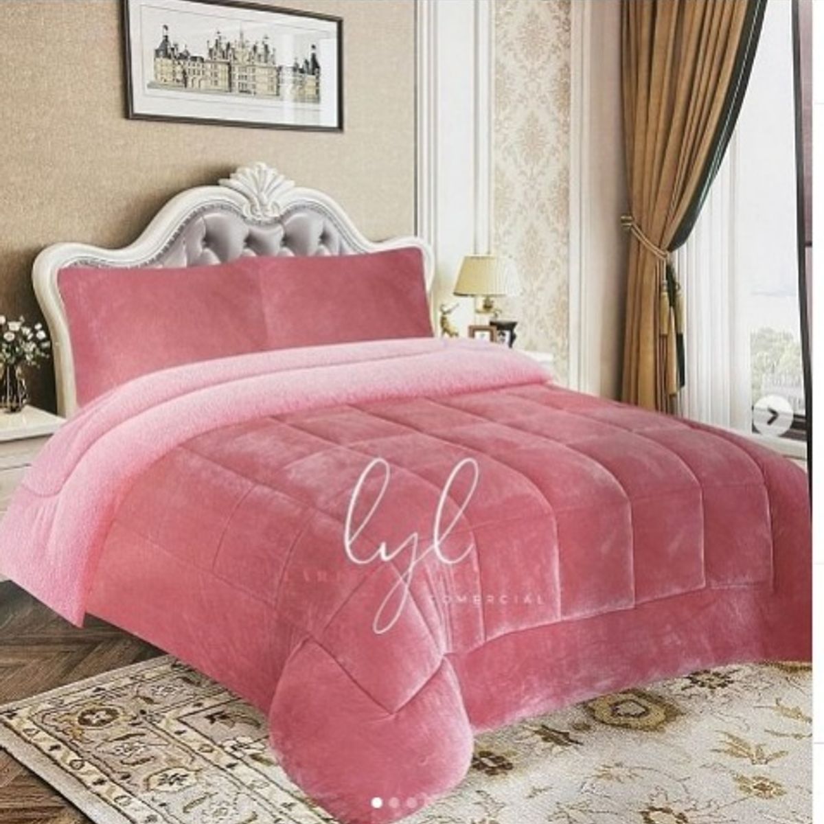 GENERICO - COBERTOR  ANGEL CON REVERSO CON CARNERO 3 PIEZAS 2 Plz palo rosa