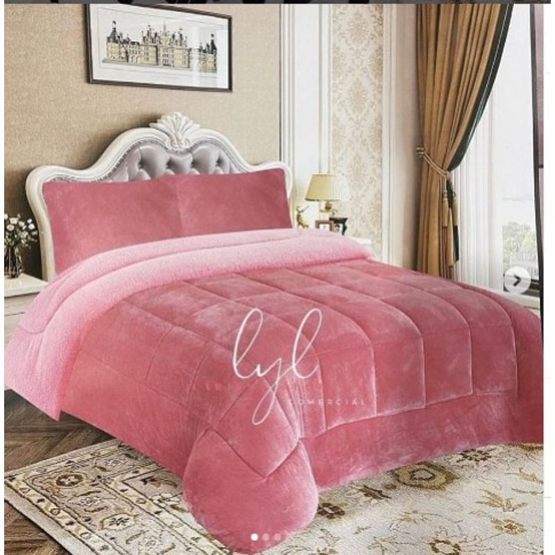 GENERICO - COBERTOR  ANGEL CON REVERSO CON CARNERO 3 PIEZAS 2 Plz palo rosa