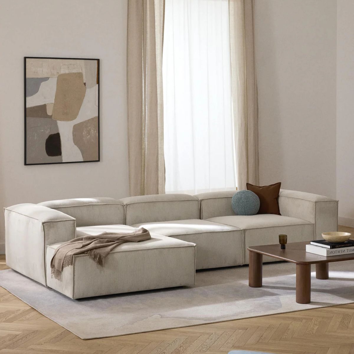 GENERICO - Sofá Esquinero Izquierdo Monarch Pana - Beige Claro