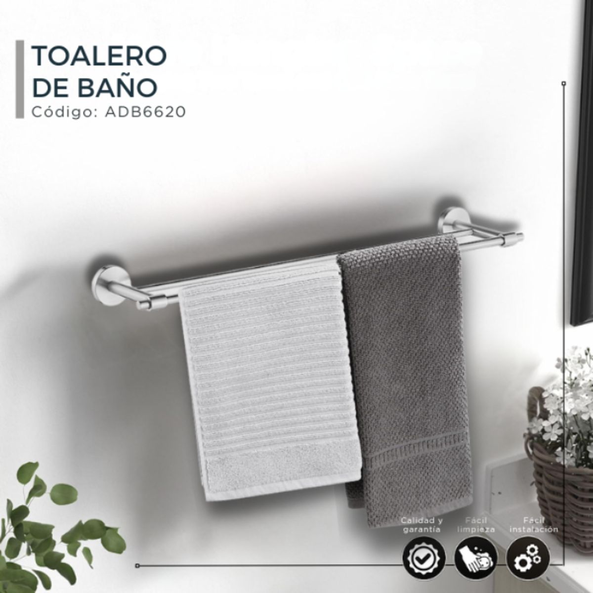 XM - TOALLERO DE BAÑO SATINADO ACERO INOXIDABLE ADB6620