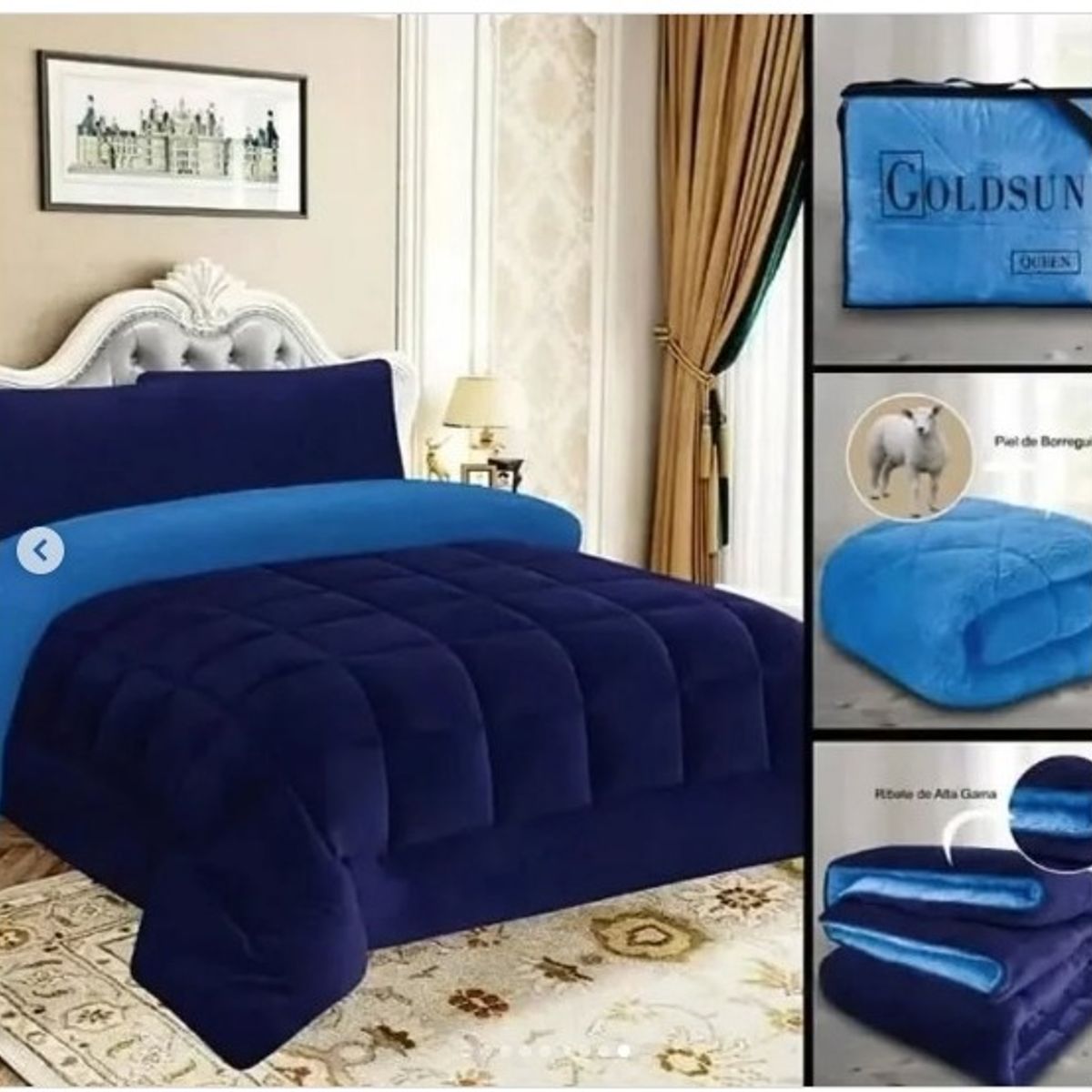 GENERICO - COBERTOR  ANGEL CON REVERSO CON CARNERO 3 PIEZAS 2 Plz azul marino