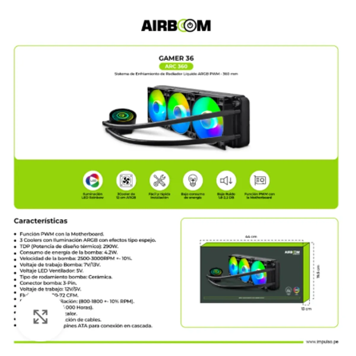 AIRBOOM - Enfriamiento Liquido GAMER36 ARC360 RGB AIRBOOM
