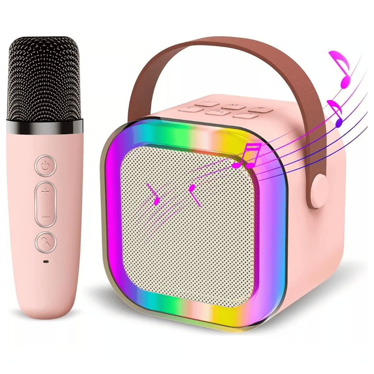 GENERICO - PARLANTE BLUETOOTH CON LUCES RGB Y MICROFONO INALAMBRICO ROSADO