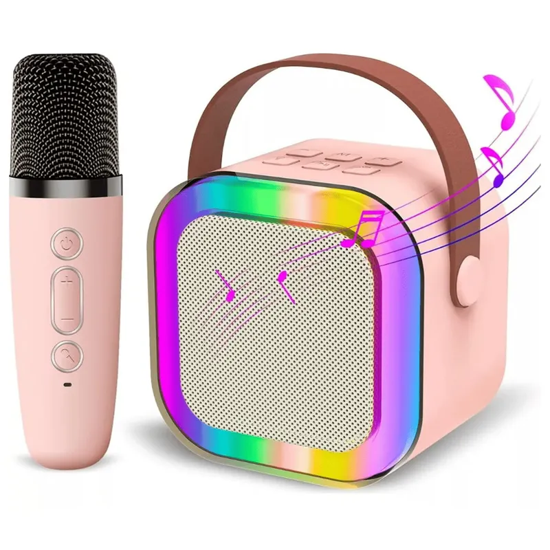 GENERICO - PARLANTE BLUETOOTH CON LUCES RGB Y MICROFONO INALAMBRICO ROSADO