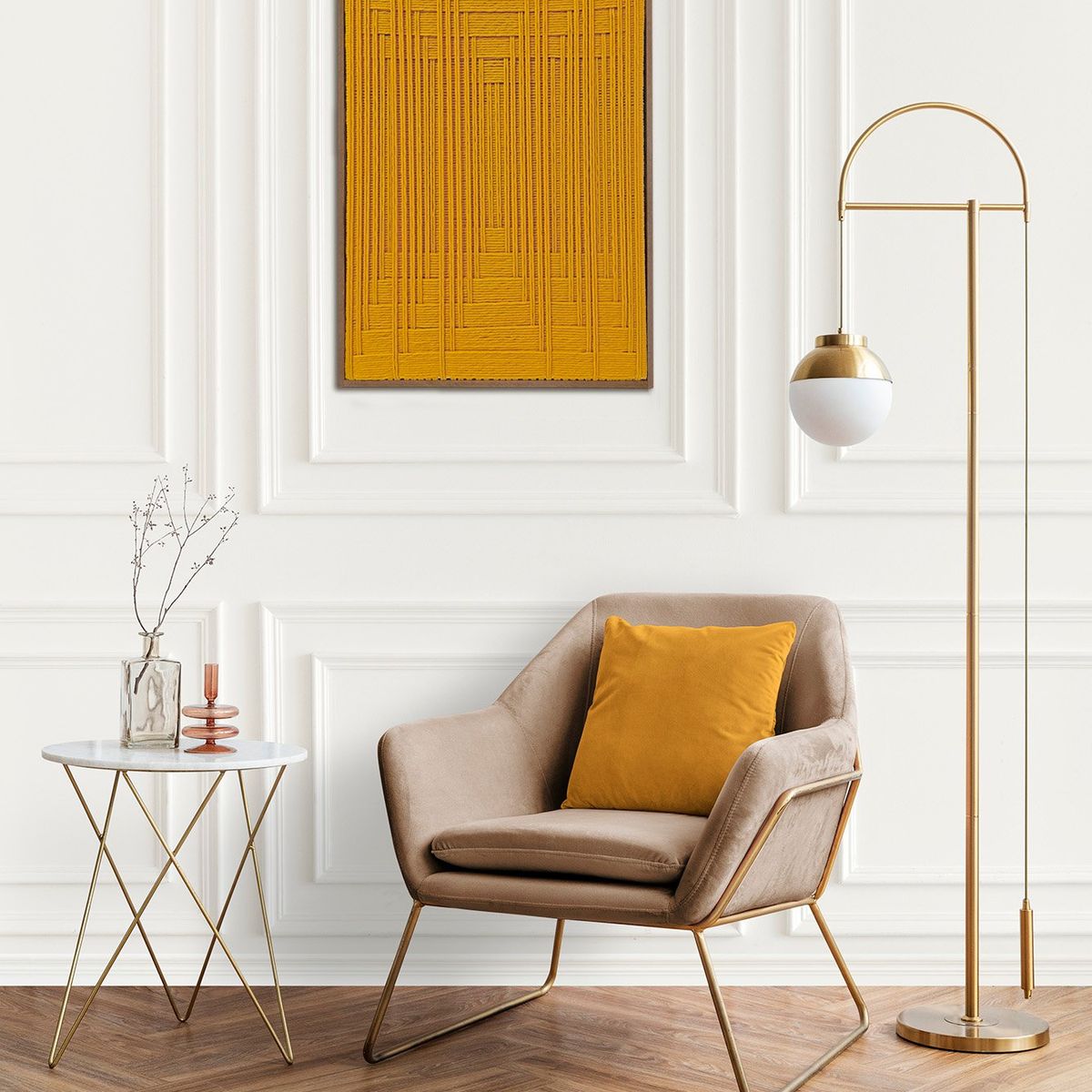 TEJICORP - Cuadro Charlott lienzo trenzado con hilos en color maíz