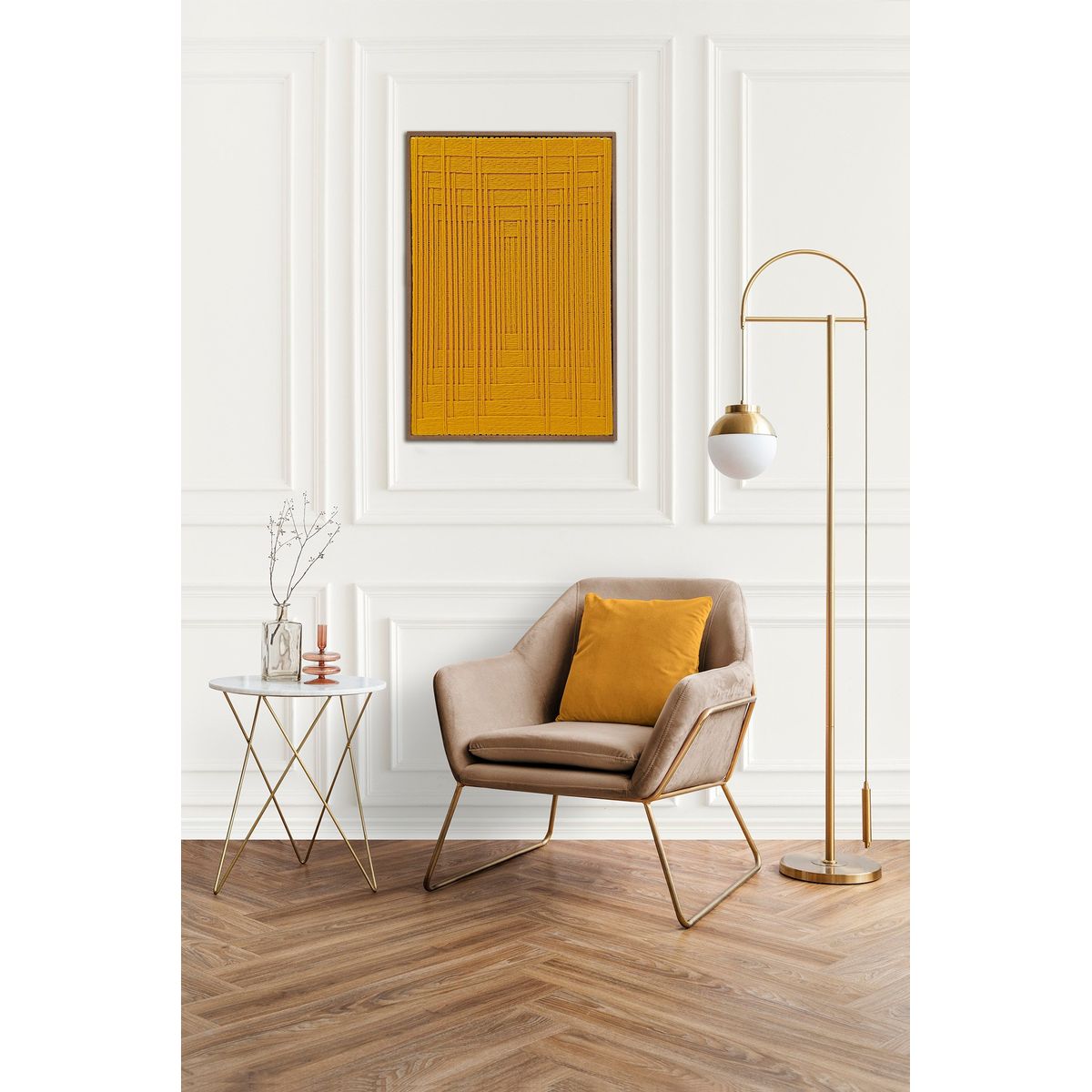 TEJICORP - Cuadro Charlott lienzo trenzado con hilos en color maíz