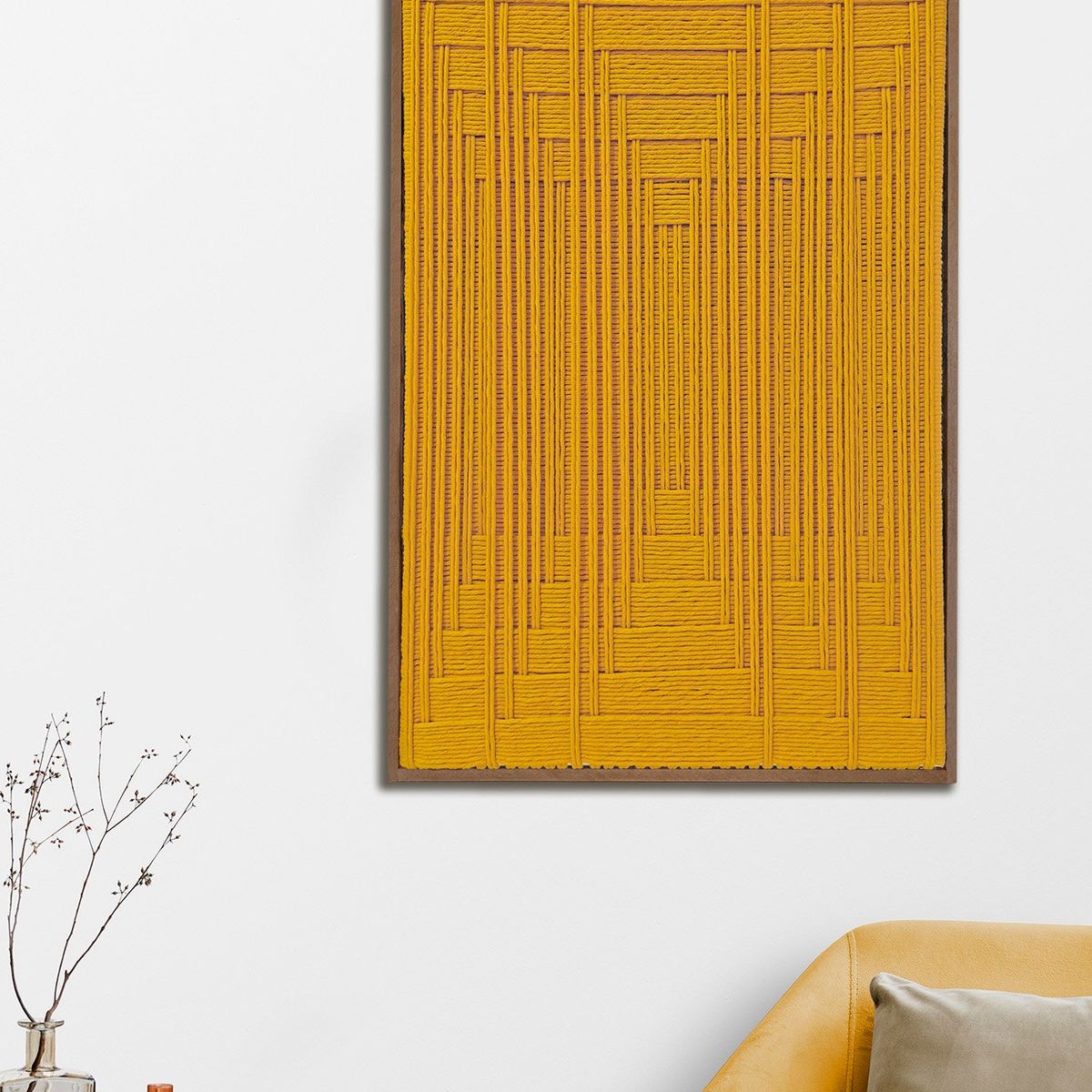 TEJICORP - Cuadro Charlott lienzo trenzado con hilos en color maíz