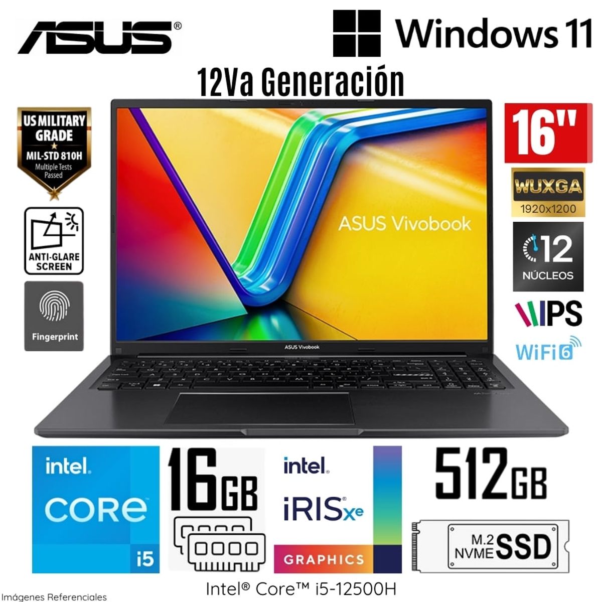 ASUS - Laptop Asus X1605ZA-MB292 Intel Core i5-12500H RAM 16GB SSD 512GB 16" WUXGA  Lector de Huella