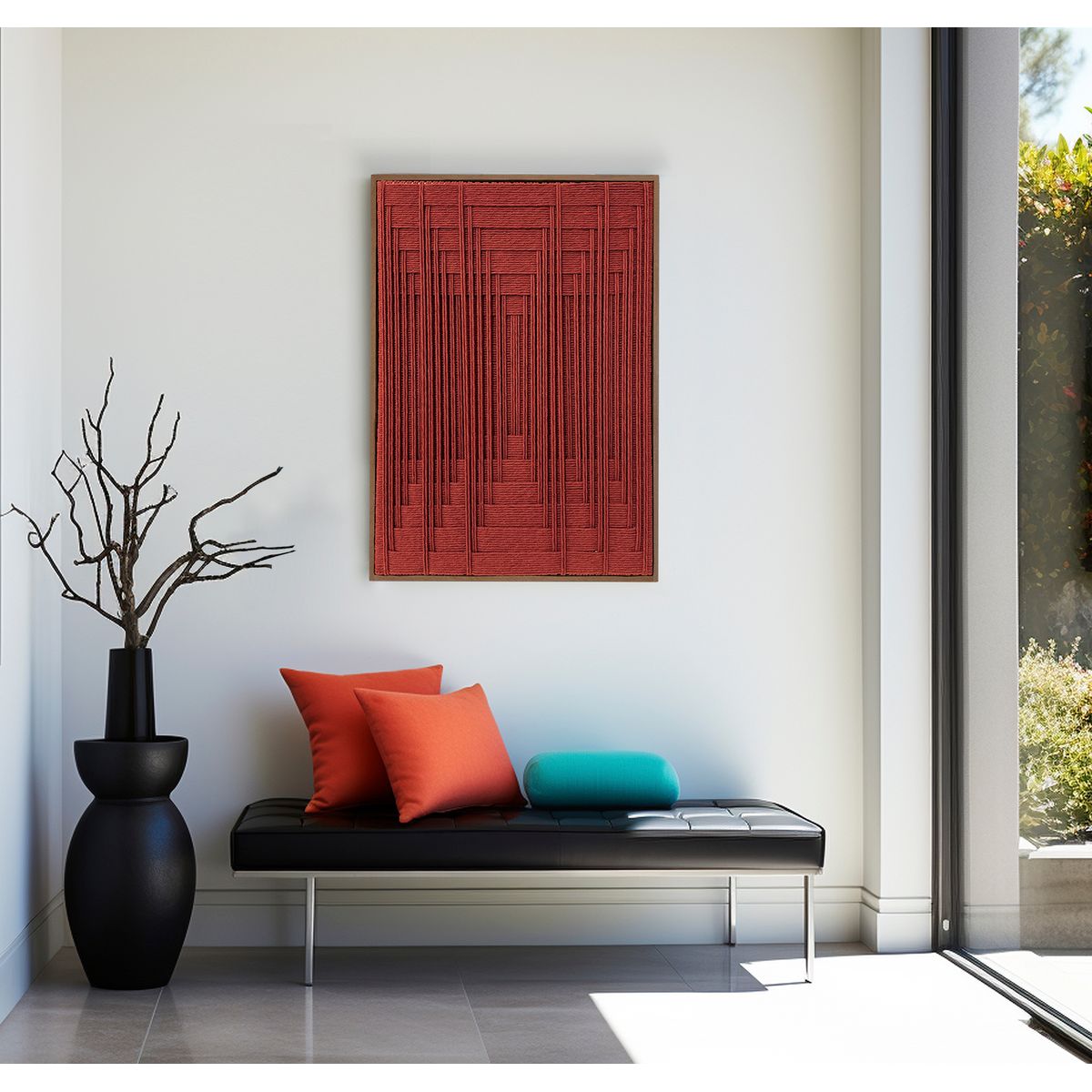 TEJICORP - Cuadro Charlott lienzo trenzado con hilos en color ladrillo