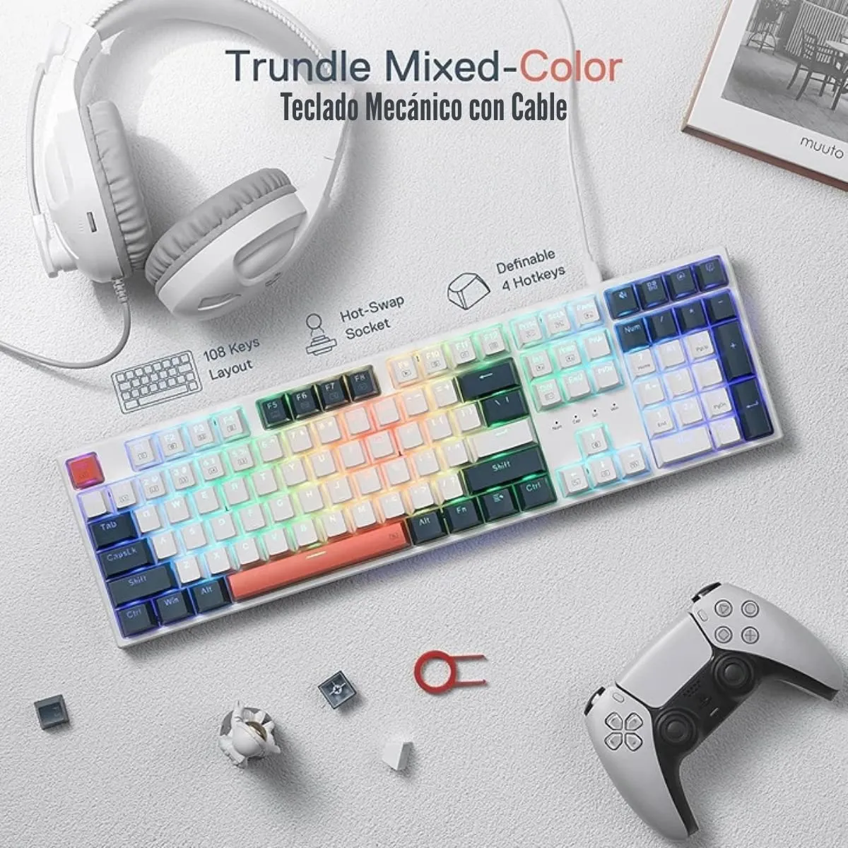 REDRAGON - Redragon - Teclado Trundle K668WBO RGB Switch Red Inglés