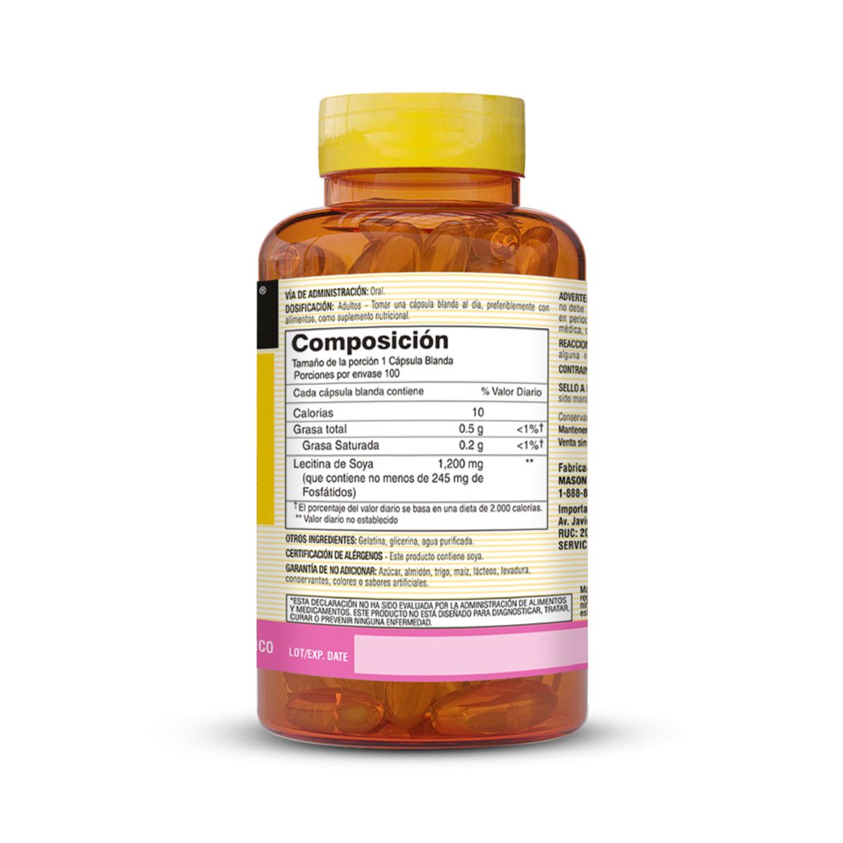 MASON NATURAL - Lecitina de Soya 1200 MG - Mason Natural - 100 Cápsulas Blandas