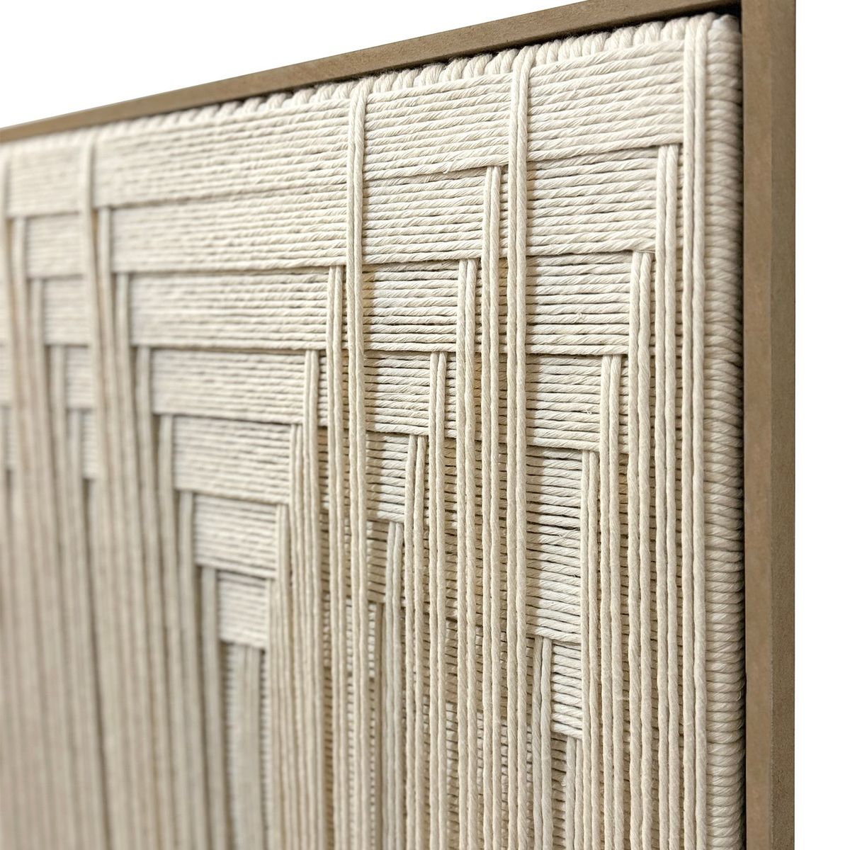 TEJICORP - Cuadro Charlott lienzo trenzado con hilos en color blanco garlic