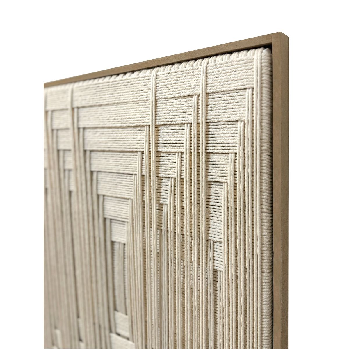 TEJICORP - Cuadro Charlott lienzo trenzado con hilos en color blanco garlic