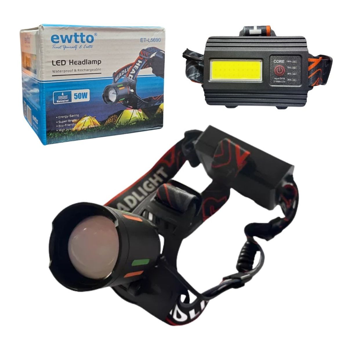 EWTTO - Linterna Frontal Multifuncional y Potente de 50W