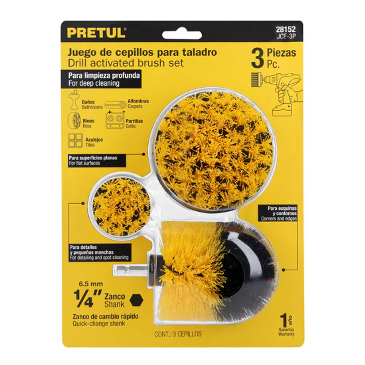 PRETUL - Juego De 3 Cepillos Multiusos Para Taladro