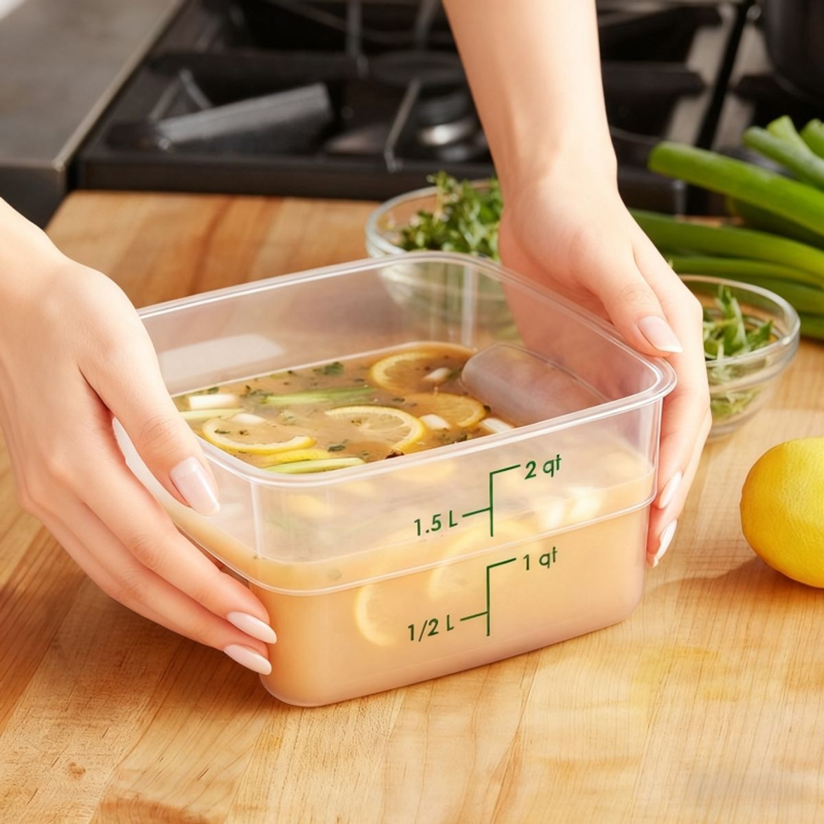 TIGERBEE - 2 Qt Contenedor Hermético de Polipropileno ​​Traslúcido​​ para Alimentos​,Tapa verde,Forma Cuadrado