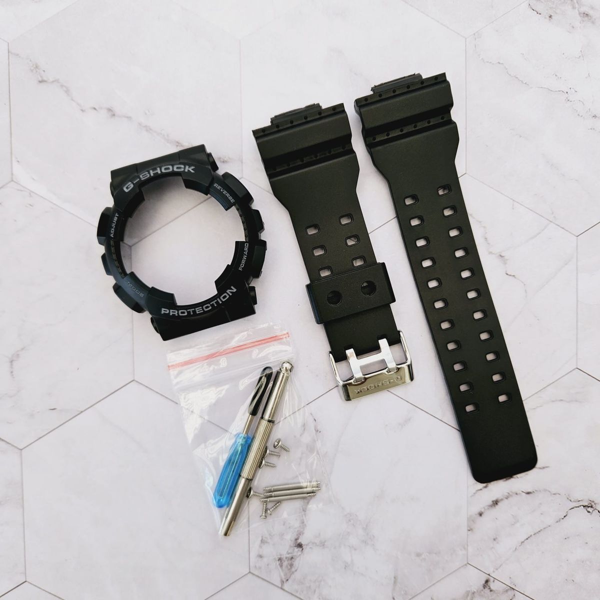 GENERICO - Correa Repuesto + Bisel para CASIO G-SHOCK GA100 - 110 - 120 - NegroGr