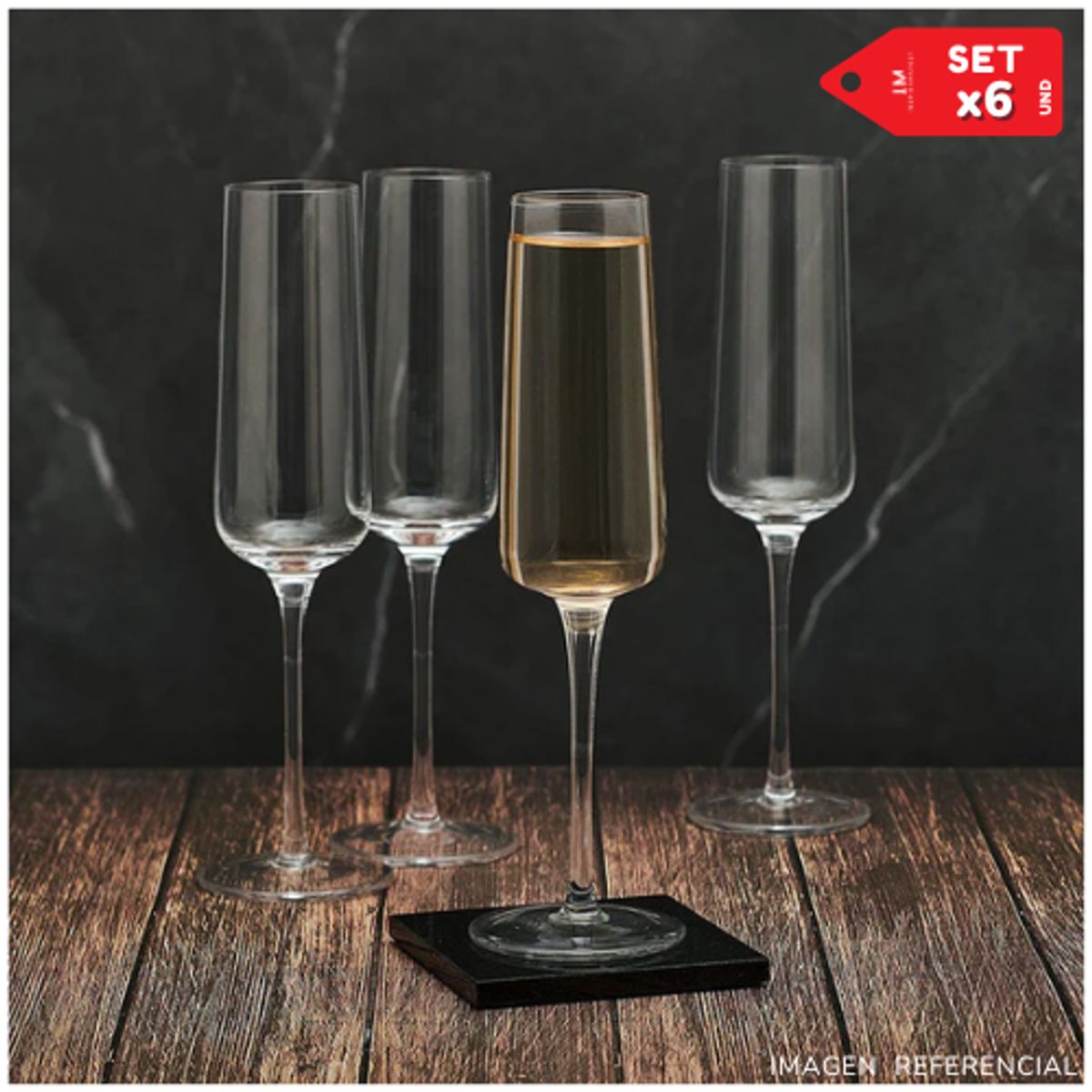 INSPIRA MARKET - Copas de vino champagne elegante de vidrio 200ml Set x6