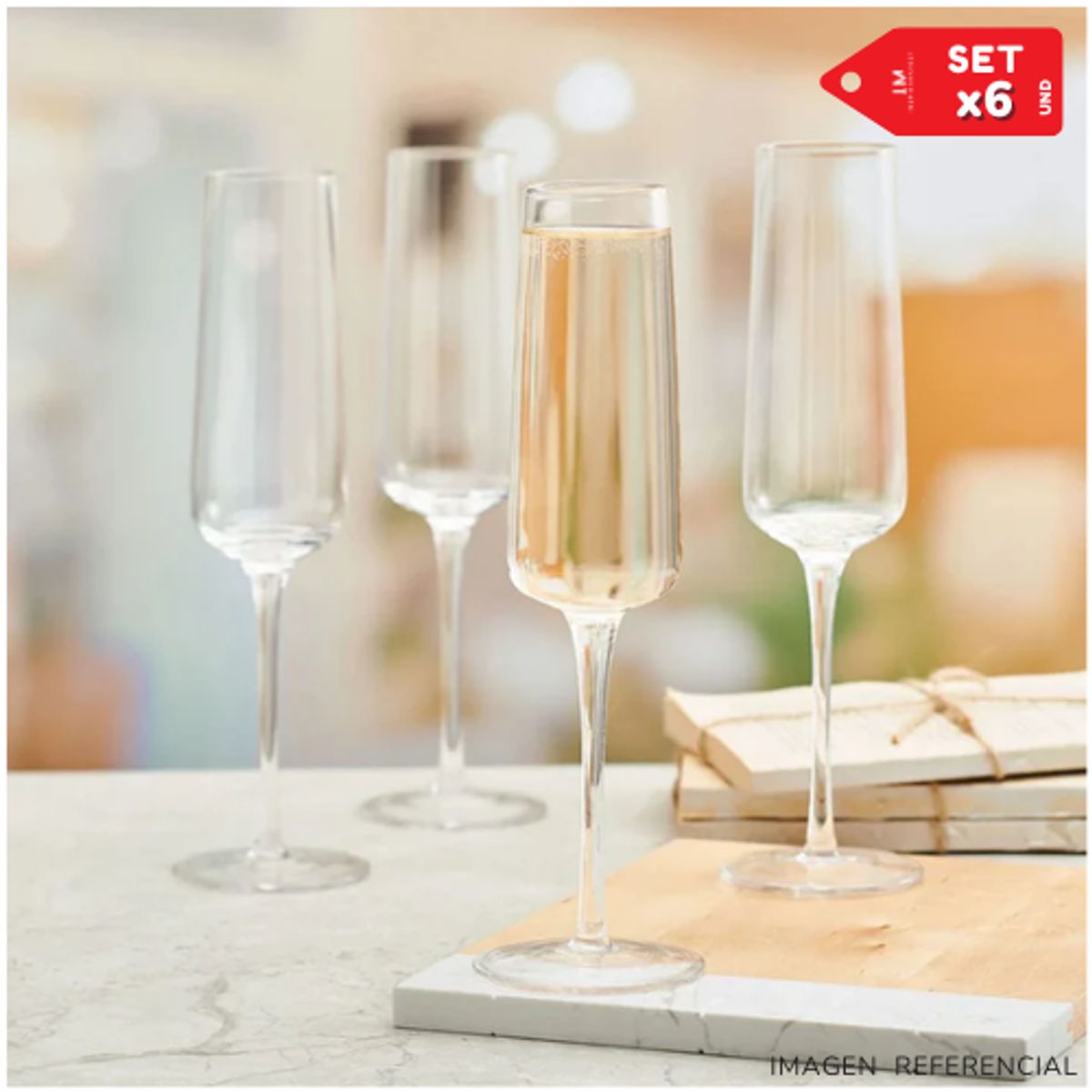 INSPIRA MARKET - Copas de vino champagne elegante de vidrio 200ml Set x6