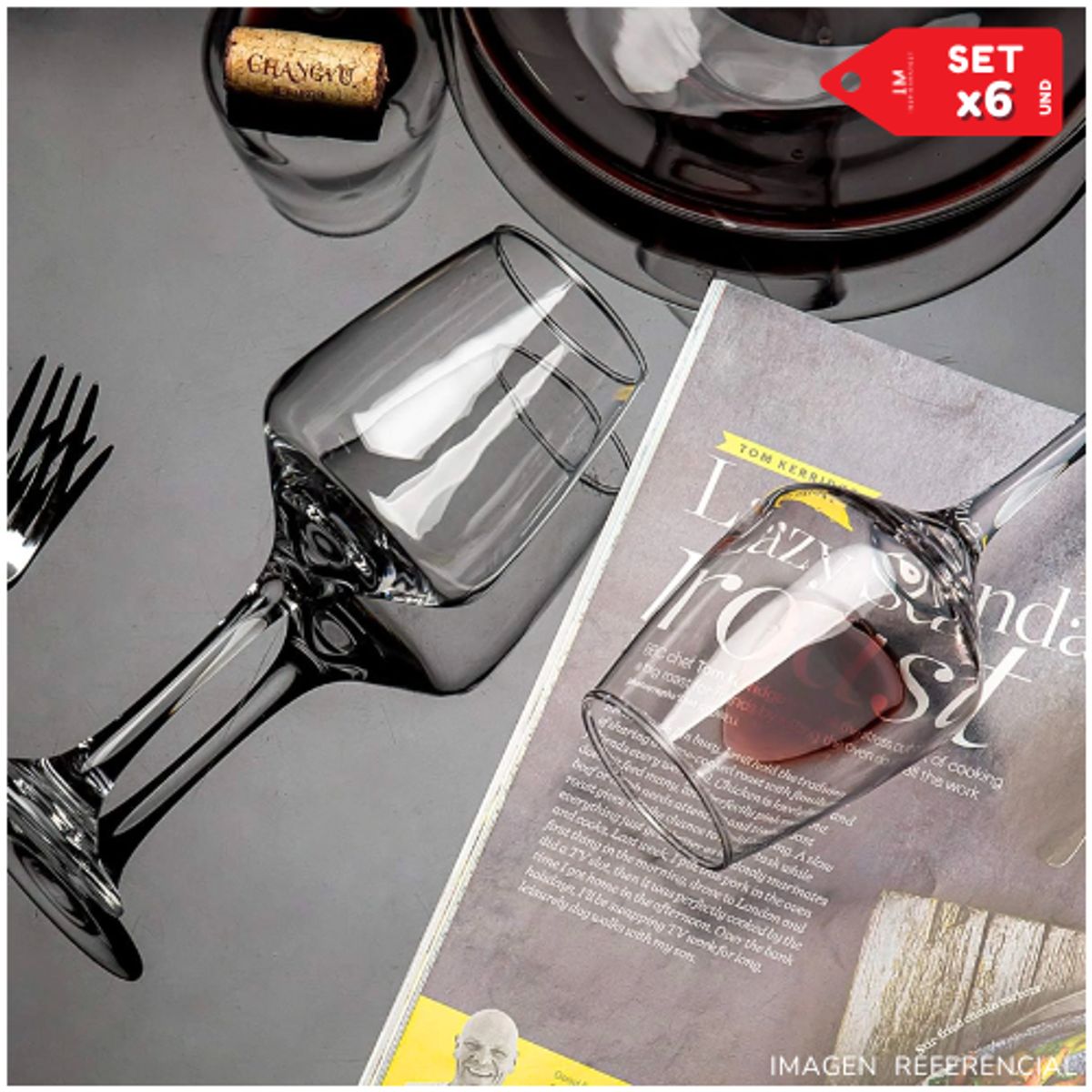 INSPIRA MARKET - Copas de vino champagne elegante de vidrio 516ml Set x6