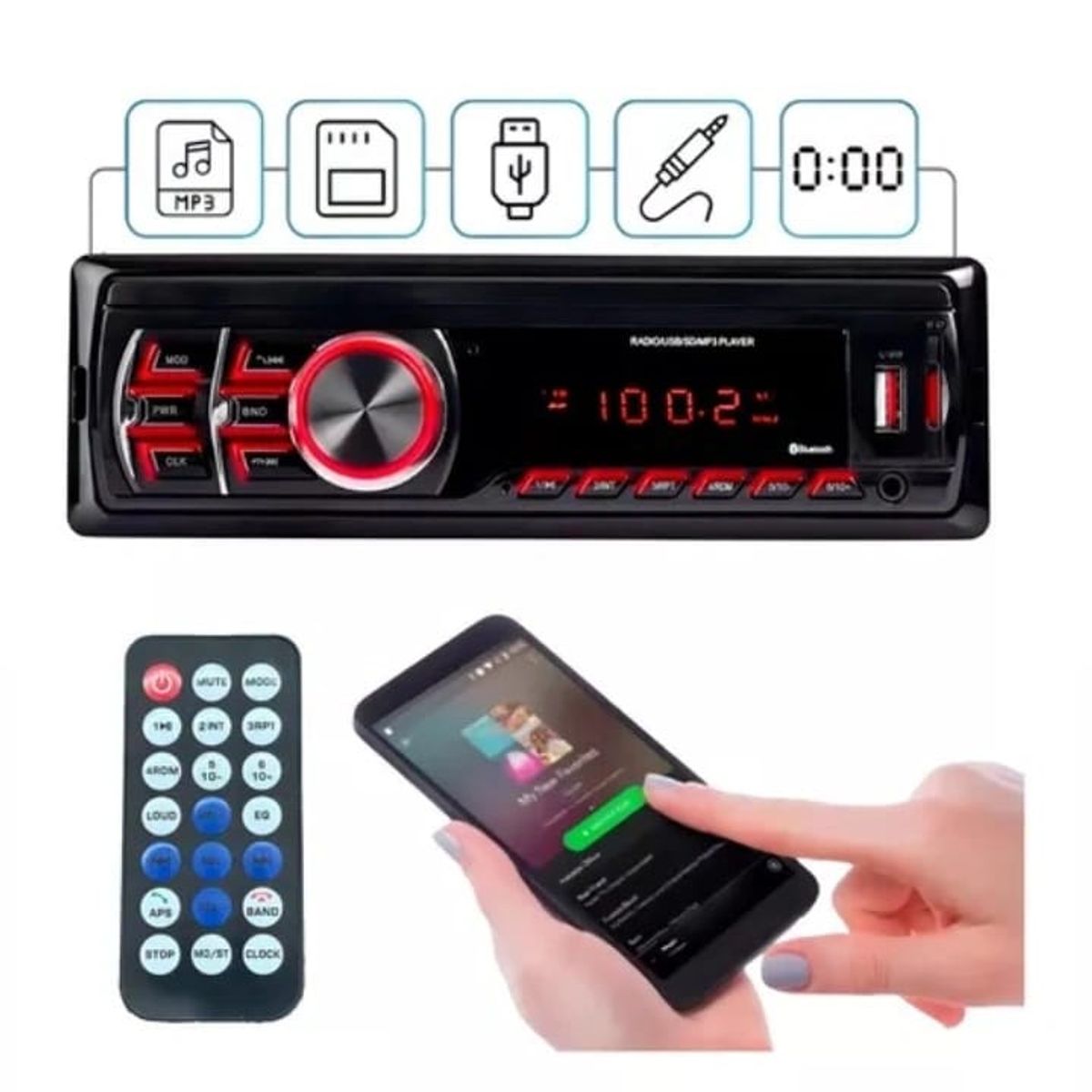 GENERICO - Autoradio Fijo Bluetooth Radio Fm Usb Sd Auxiliar 60w X4