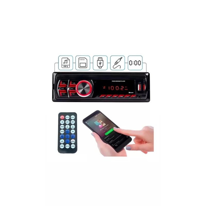 GENERICO - Autoradio Fijo Bluetooth Radio Fm Usb Sd Auxiliar 60w X4